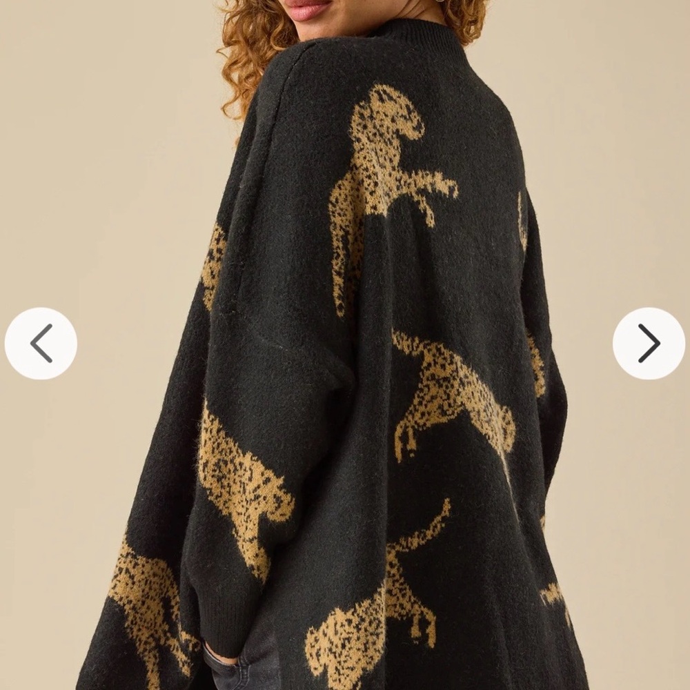 Altar'd State Black Sweater with Gold Leopard Motif- Raven Leopard Sweater - Picture 5 of 8